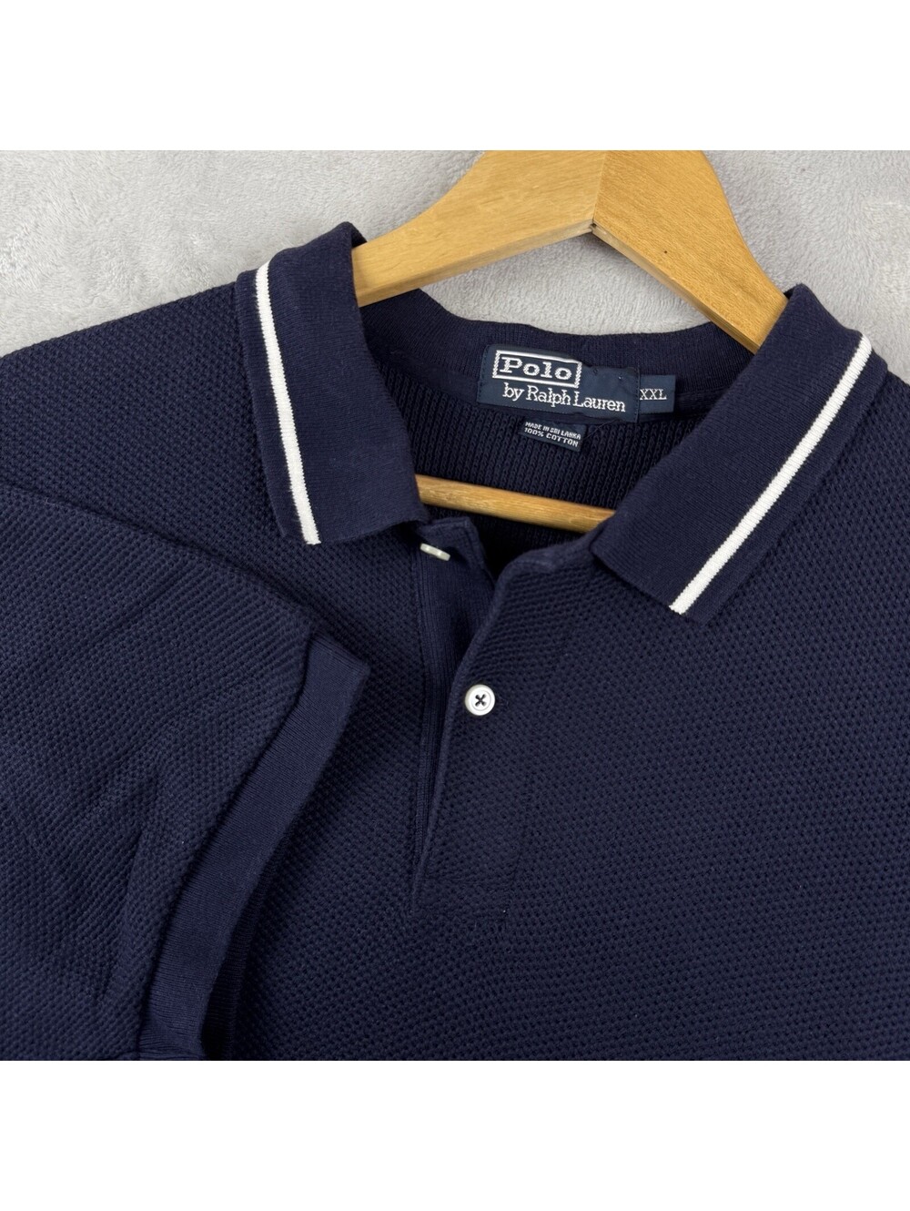 Polo Ralph Lauren Navy Textured Short Sleeve Polo Shirt Men XXL Contrast Collar